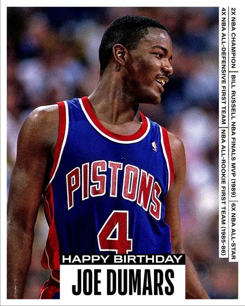 NBA正式庆祝杜马斯生日：祝这位两届NBA总冠军和1989年FMVP生日快乐