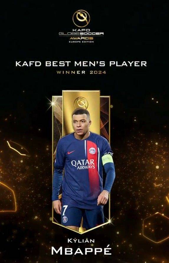 官方：基利安·姆巴佩(Kylian Mbappe) 当选GFA 欧洲年度最佳球员