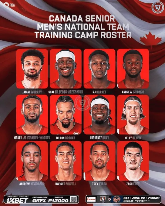 美媒发布加拿大阵容图：今年加拿大男篮将是大问题